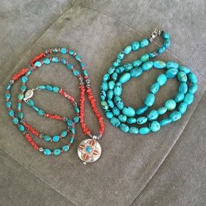 Turquoise and Coral Necklaces Lot of 2